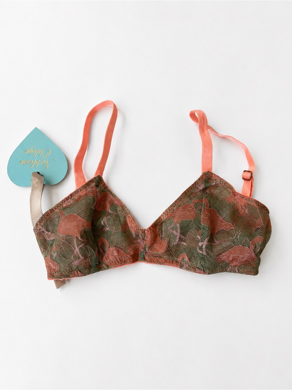 NWT Noblesse Oblige Flamingo Embroidered Lace Bralette XS